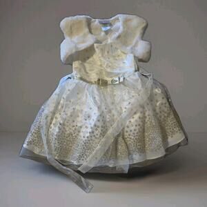 JONA MICHELLE Sleeveless Girl's Party Dress Size 2T White & Gold W/Shrug